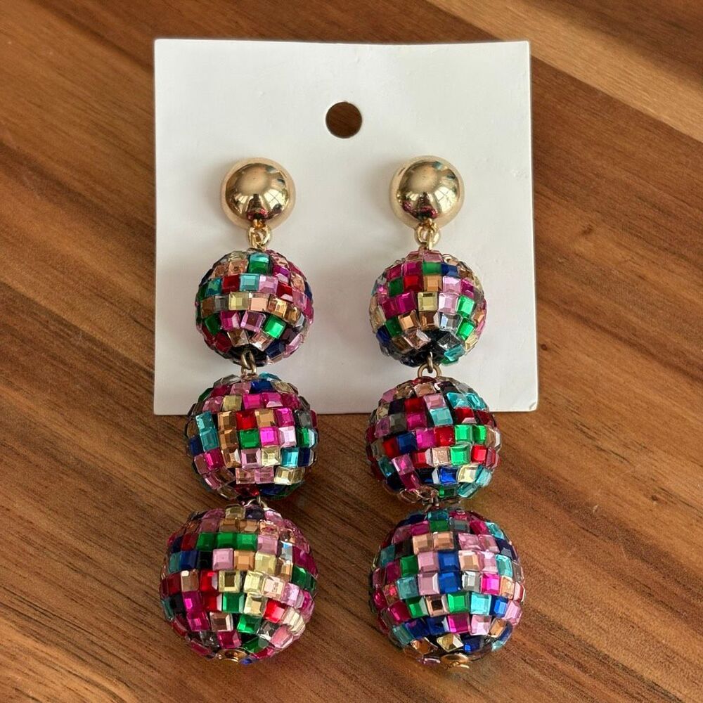 Multicolor Disco Ball Earrings | 3” Length